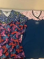 Lot of 4 Scrub Tops, Mixed Brands, Women's Size XL.