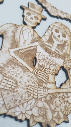 Gravur Holz Braut & Bräutigam Sugar Skull Paar Tag der Toten Laser geschnitten Hochzeit - Bild 3 von 8