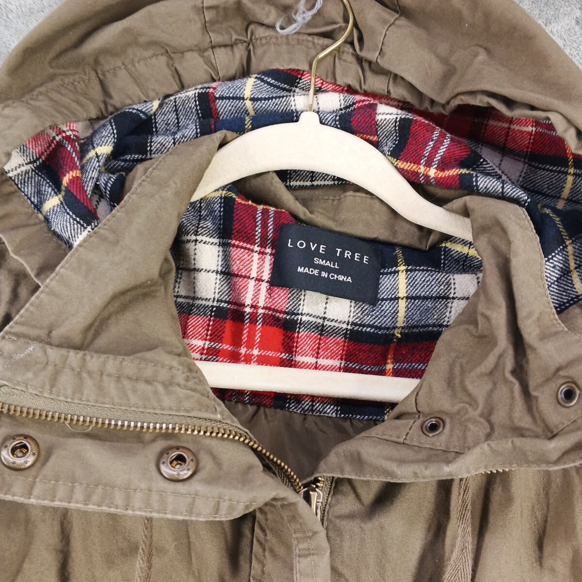 LOVE TREE Hoodie Jacket S(4-6) Full Zip Plaid Lined Hood LOVE TREE Hoodie Jacket S(4-6) Full Zip Plaid Lined Hood