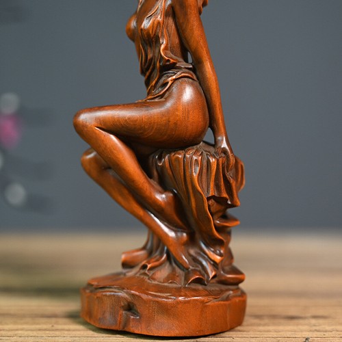 Scultura in legno di bosso cinese scultura sexy bella donna decorazione. - Foto 8 di 18