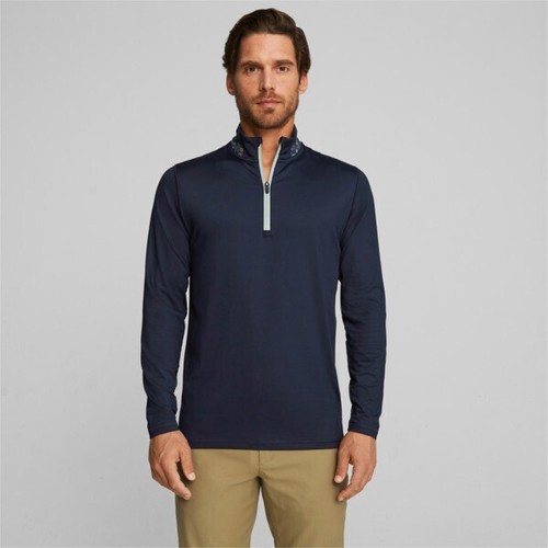 NWT MEN'S PUMA x LIBERTY GOLF 1/4 ZIP PULLOVER 621640-02 NAVY GREEN SZ MEDIUM - Picture 2 of 8