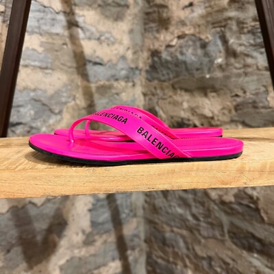 Balenciaga Neon Pink Leather Logo Thong Sandals - 36 IT | eBay