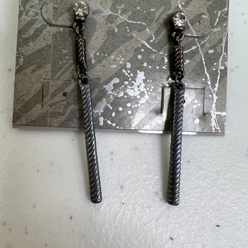 Katherine K Earrings Drop Gray Rhinestone Textured Dangle Long - Picture 3 of 6