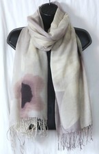 NORDSTROM Ivory/Grey/Multi Wool/Cashmere Fringed Scarf or Stole 28 X 76 EXC