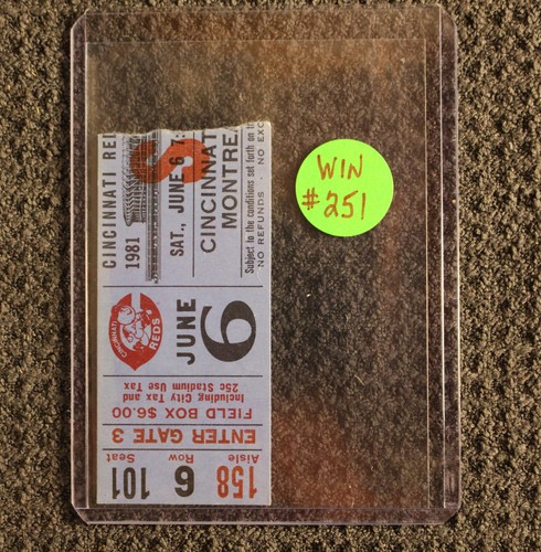 6/6/81 Reds ticket Tom Seaver career win #251. Gary Carter HR