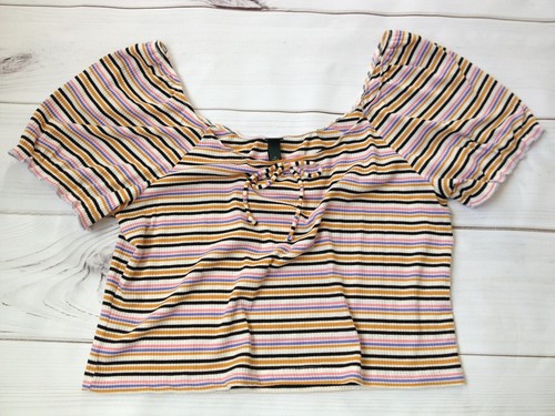 WILD FABLE Damen Gr. Large Crop Top gestreift Kurzarm Stretch  - Bild 1 von 5