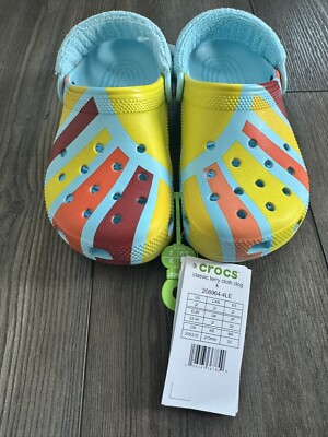 Crocs Classic Terry Cloth Clog Blue Multi Womens Juniors Size 2 NEW