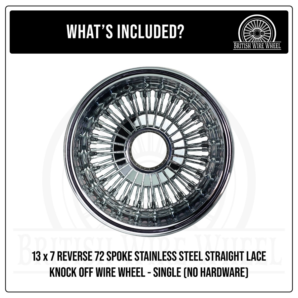 13x7 Reverse 72 Spoke SS Straight Lace Lowrider Wire Wheel