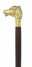 Vintage Solid Brass Horse Head Handle Designer Style Wooden Cane Walking Stick