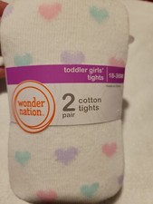Wonder Nation Girls Footed Tights 18-36 M - 2 Pair - White/hearts