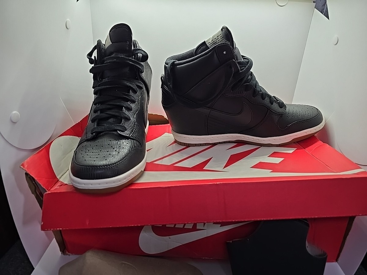 Nike Dunk Sky Hi Hidden Wedge Heel High Leather Black Cream Womens