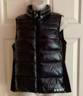 DKNY Women Size S Puffer Vest Black Patent Leather w/Spandex Side Panel Full Zip