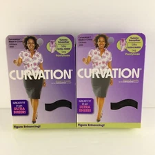 2 Pair CURVATION Tummy Smooth Pantyhose Size1 5'3"-6'1" 165-195  Sheer OFF BLACK