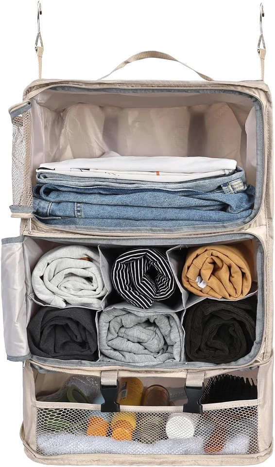 ✈️ Carry-On Foldable Garment Organizer – XXL Hanging Travel Closet in Beige - Image 2 of 4