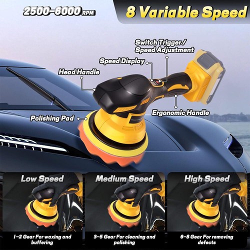 8 Gears Cordless Car Buffer Polisher Polishing Tool for Dewalt 18V Battery Set - Picture 6 of 12