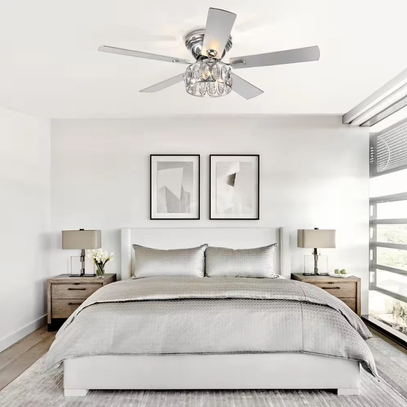 Bernard 52 in. Indoor Chrome Chandelier Hugger Ceiling fan with Crystal Light - Image 4 of 4