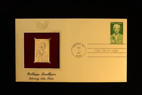 DR JIM STAMPS US FDC 22c William Faulkner Commemorative Gold Replica Stamp