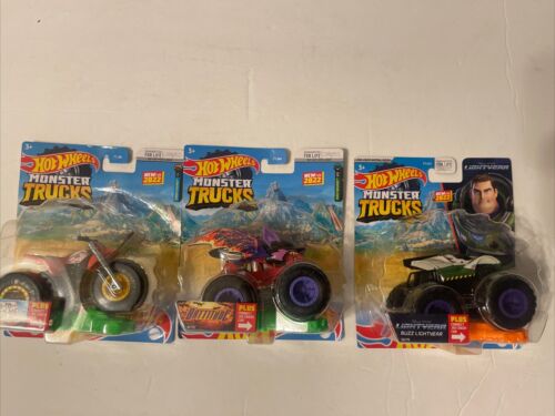 Lot of 3 Hot Wheels Monster Trucks Buzz Lightyear Battitude Tri To Crush Me