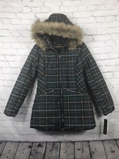 Celebrity Pink Juniors Faux-fur Hooded Plaid Puffer Coat, Green, Size S, $89 Nwt