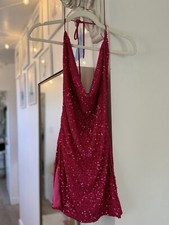 Fashion Nova (S) Start The Show Sequin Mini Dress Open Back Draped Pink