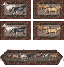 4 Piece Horses Placemat Set OR 1 Piece Horses Table Runner