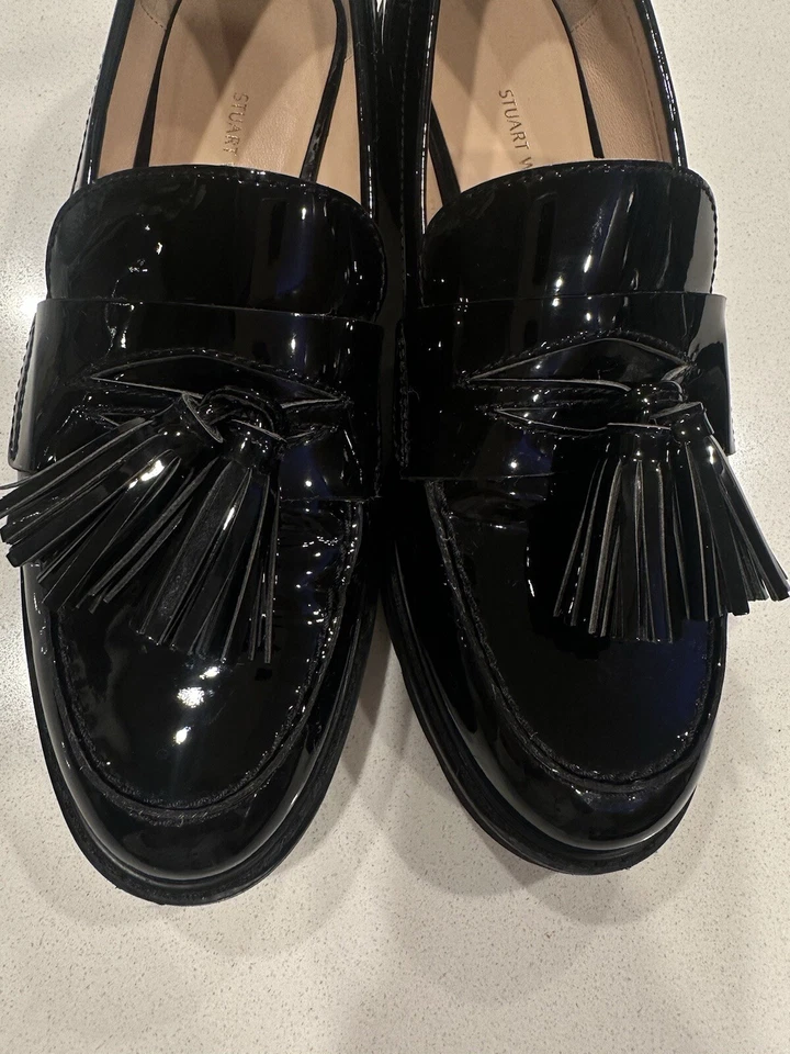 Stuart Weitzman Adrina Black Patent Leather Loafers Tassel Size 7.5 B Women’s - Image 2 of 4
