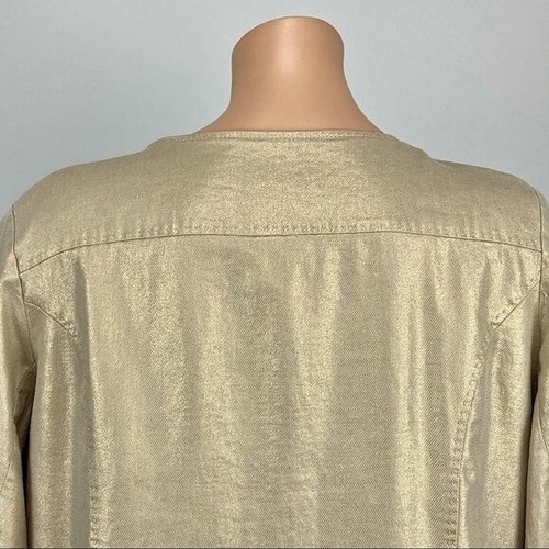 Lane Bryant Womens Plus Jacket Gold Metallic Linen Ruffle Zip size 28 - Picture 7 of 10