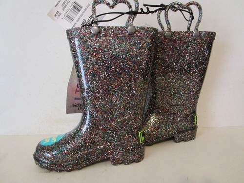 Western Chief Toddler Abby Glitter Light Up Waterproof Rain Boot Black Muli Sz 7 - Picture 3 of 5