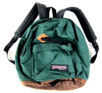 Vintage Crown Sport Green Canvas Brown Leather School Hike Travel
