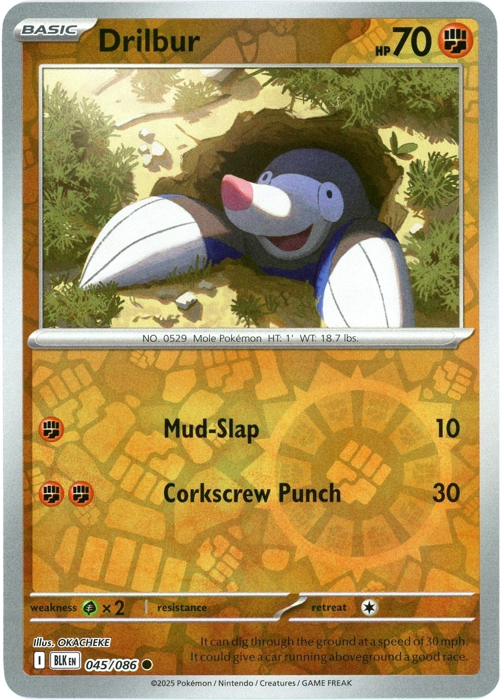 Drilbur (Reverse Holo) - 045/086 - Black Bolt - NM/M - Pokemon - English
