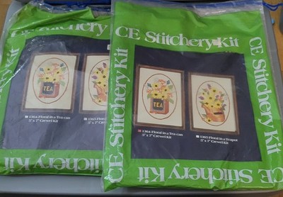 2-Creative Expressions Crewel Embroidery Kit #1364, 1365 Floral In A Tea Can 5x7