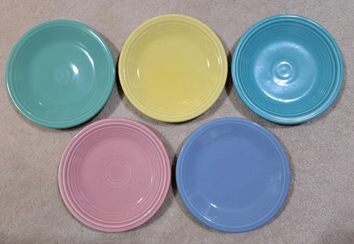 Lot of 5 Fiestaware HLC Fiesta Classic Rim Salad Plates 7 1/4" Pastel Colors