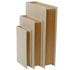 Modern Linen and Wood Decorative Faux Book Boxes Set of 3-13",10",8" - Linen