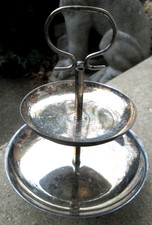 Italy PM Two Tier Silverplate Candy Petit Four Tray 7" Tall Vintage Unpolished