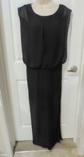 Betsy & Adam Long Black Dress/Gown -voile over lay top with sequin trim sz 4
