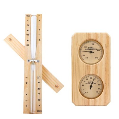 2-Piece Sauna Thermometer Hygrometer Set with 30 Minute Sand Timer, Dual Gaug...