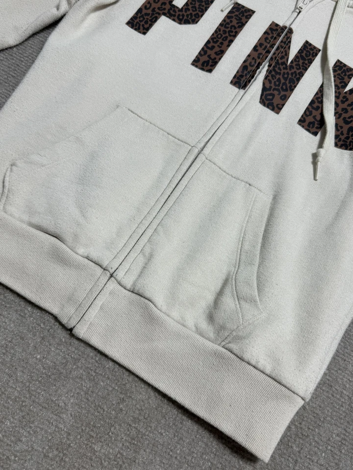 ROSA Victoria's Secret Sudadera con Capucha Para Mujer XS Cremallera Estampado Leopardo Sudadera Pullover Foto 3 de 4