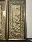 China Silk Embroidery 1950s 2 Framed Panels Magpie Plum Blossom, 10.5x24” — photo 3