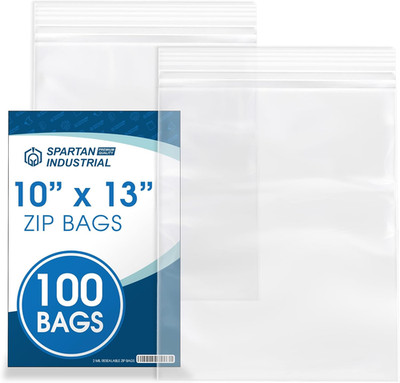 - 10'' X 13'' (100 Count) Quart Clear Reclosable Zip Plastic Poly Bags with Reseal