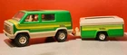 Vintage Tonka Green Van & Pop Up Camper with Driver 1970’s Pressed Steel USA Toy