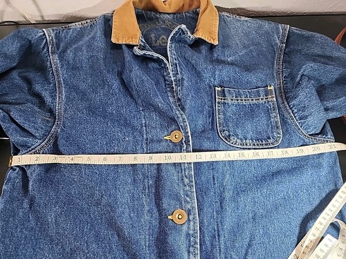 Vintage Lee Denim Jean Jacket Chore Barn Coat Blue Trench Duster Wm Lg USA 1970s - Foto 9 di 10