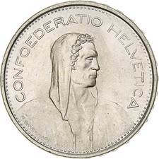 [#375058] Coin, Switzerland, 5 Francs, 1967, Bern, MS(60-62), Silver, KM:40