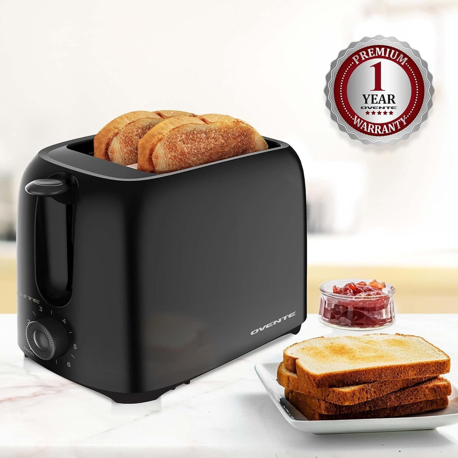 Ovente Classic Electric Toaster - 700W, 6 Settings, Perfect for Bread & Waffles