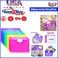 10 Pack A4 Colorful Plastic File Folders with Label Pocket and Fastener for D...