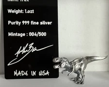 AB Customs Silver art Statue 1 oz T-Rex with COA