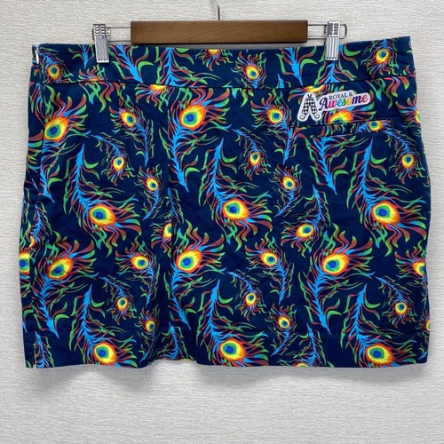 Gonna da golf donna Royal & Awesome skort stampa piuma di pavone blu taglia 14 - Foto 3 di 11