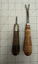 Antique Leather  Upholstery Tack Puller  SHARP EDGE AWL BOTH Wooden Handle