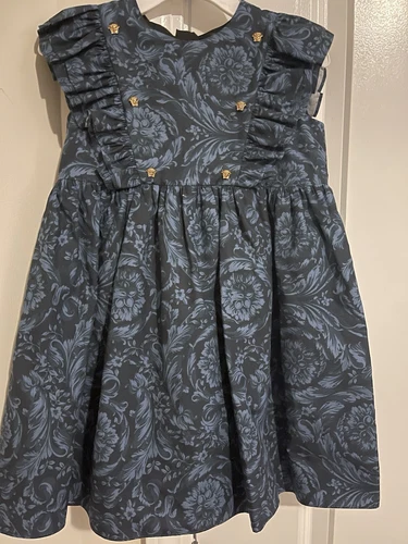 Abito bambina blu Versace stampa barocco 36m 3y nuovo con etichetta