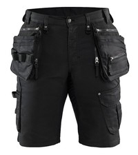BLAKLADER 1992 X1900 STRETCH MULTIPOCKET CORDURA DENIM WORK SHORTS - BLACK/BLACK