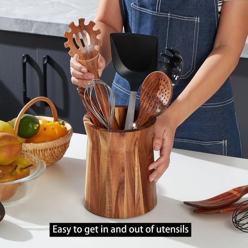 Porta Utensili in Legno da Piano di Lavoro, Porta Utensili da Cucina Rotante 360°, 7... - Foto 6 di 6